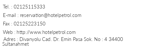 Hotel Petrol Palace telefon numaralar, faks, e-mail, posta adresi ve iletiim bilgileri